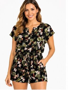 🌸Black Tropical Floral Romper